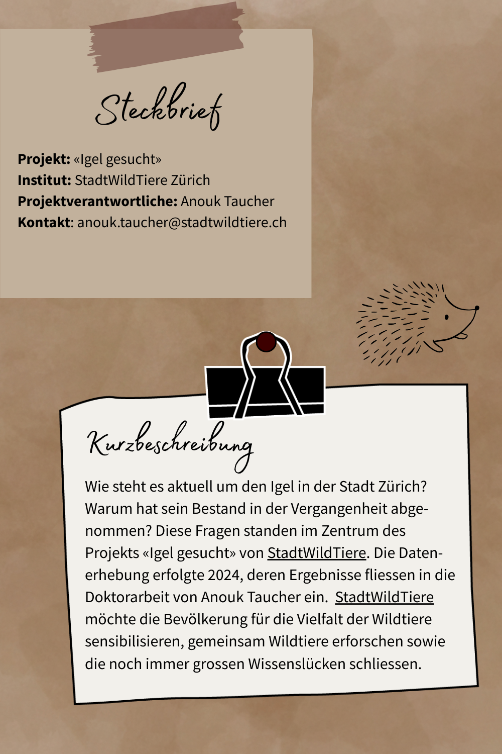 Steckbrief Projekt Igel gesucht